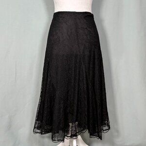 Lauren Ralph Lauren 12 Black Sheer Lacy Midi Skirt Goth Dark Edgy Flowy Feminine